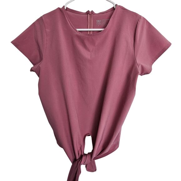 Albion Fit Pink Tie-Front Zipped Back Short Sleeve Workout Loungewear Top Sz S - Picture 1 of 8